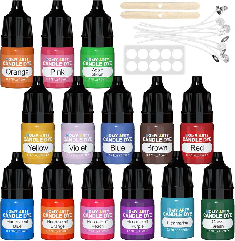HOMY ARTY Candle Dye - 14 Colors Candle Wax Dye, Highly Concentrated Candle Color Dye, Oil-Based Liquid Candle Dye for Soy Wax, Candle Making - 0.17 FL OZ - Image 1